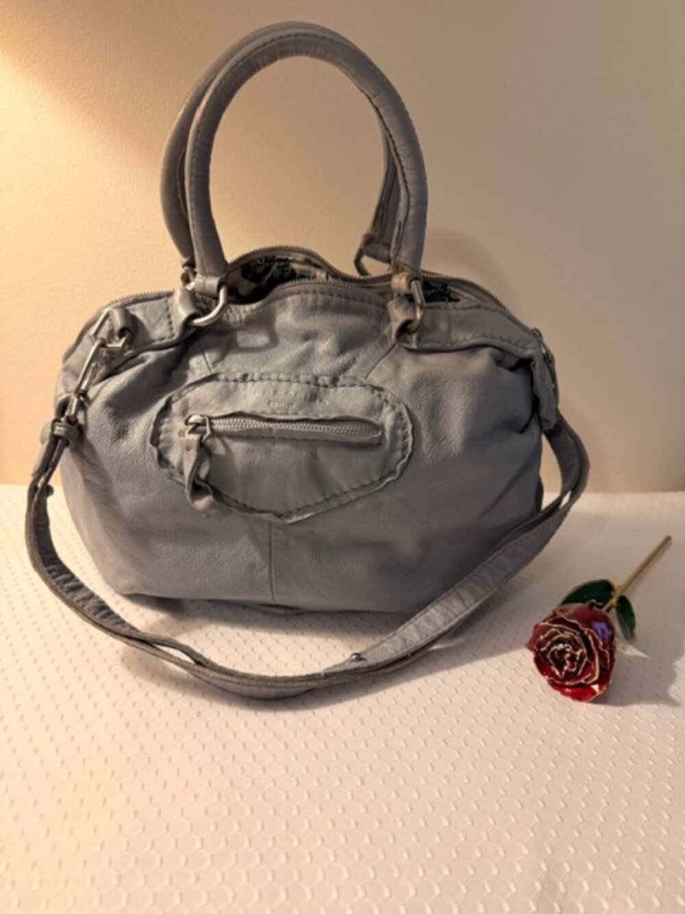 Liebeskind Berlin Gray Leather Satchel Crossbody Bag